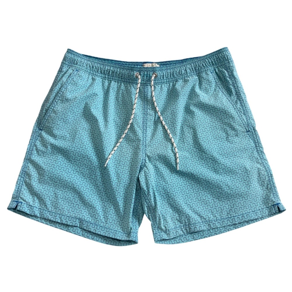 J.CREW 6" Swim Trunks SZ Medium Blue Maze Geometric Print Blue Aqua Sporty Prep